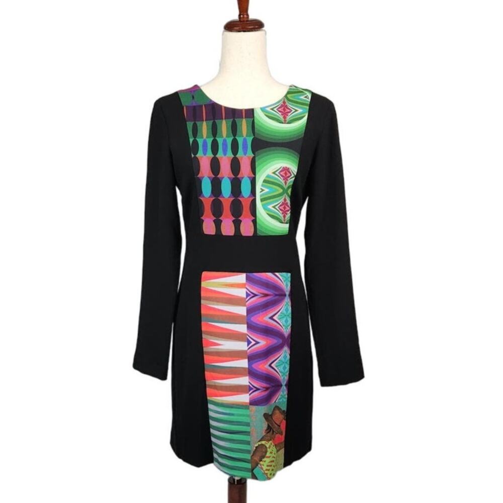 Desigual Evanon Shift Dress Long Sleeve Abstract Colorblock US Size 6 / EU 38